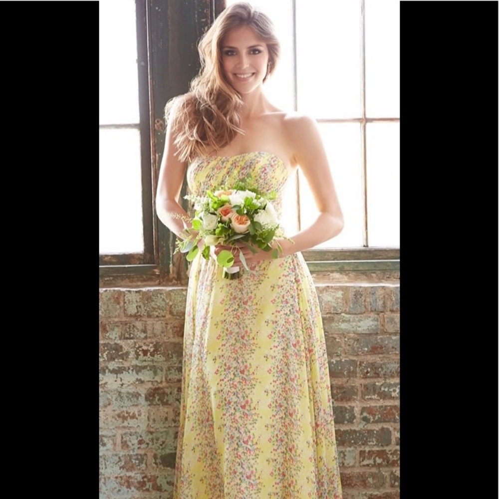 NWT Allure Bridal Floral Print - Strapless- Size 14- Yellow